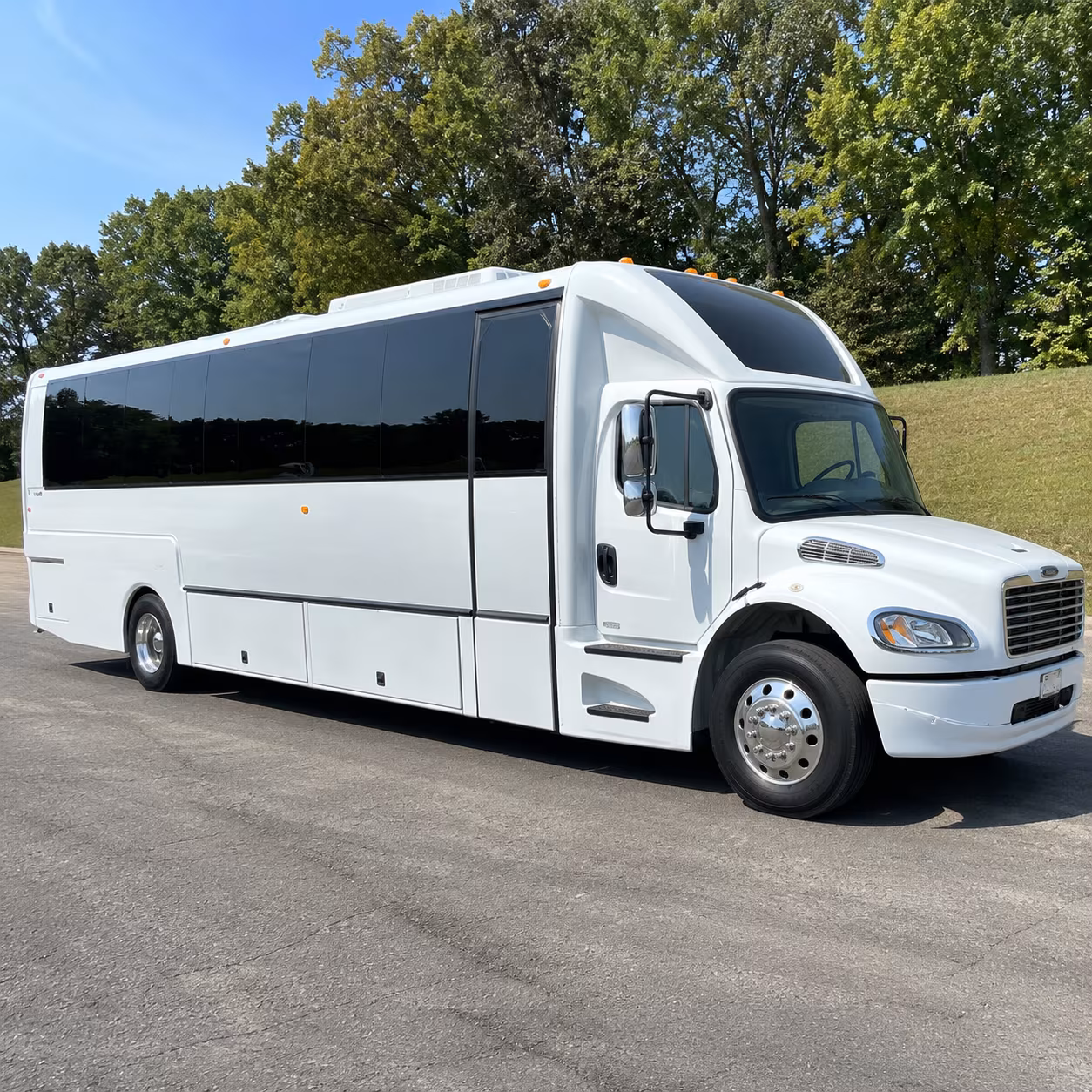 White party bus exterior