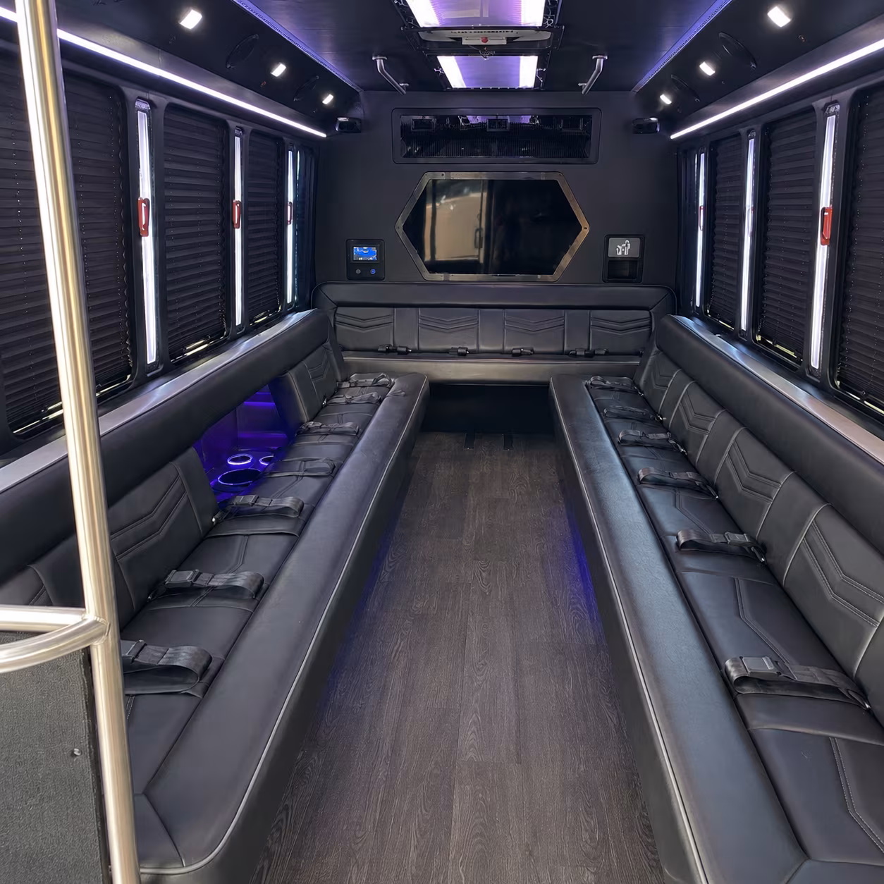 White party bus exterior