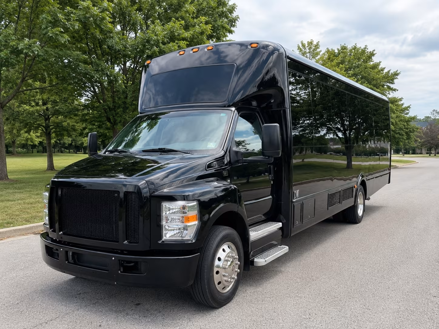 White party bus exterior