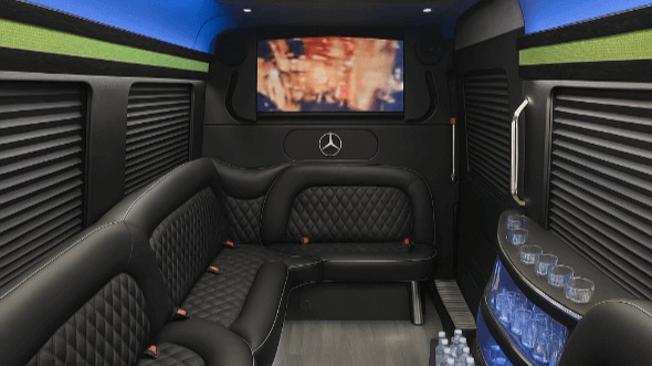 Interior of Charter Bus Company Amarillo's 14 Passenger Sprinter Limousine in Amarillo