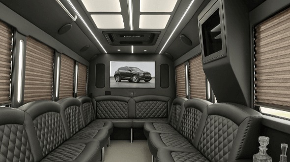 Interior of Charter Bus Company Aurora's 20 Passenger Party Bus in Aurora
