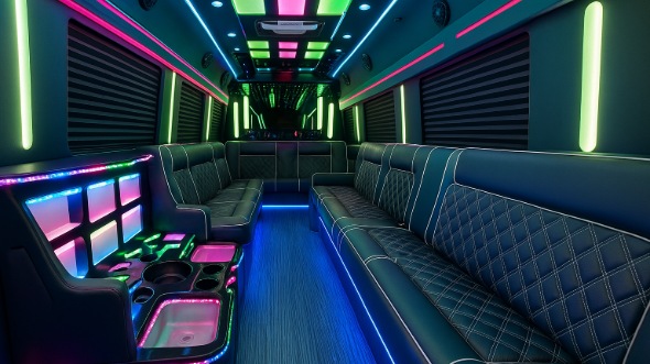 Interior of Charter Bus Company Colorado Springs's 40 Passenger Party Bus in Colorado Springs