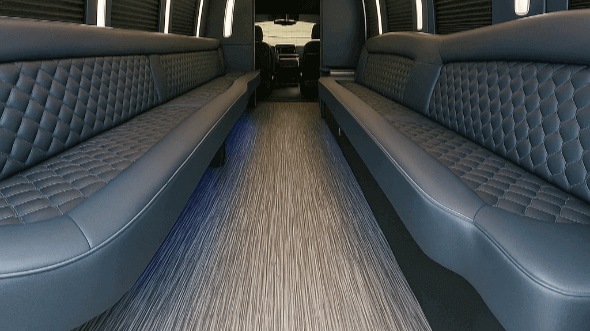 Interior of Charter Bus Company Aurora's 50 Passenger Party Bus in Aurora